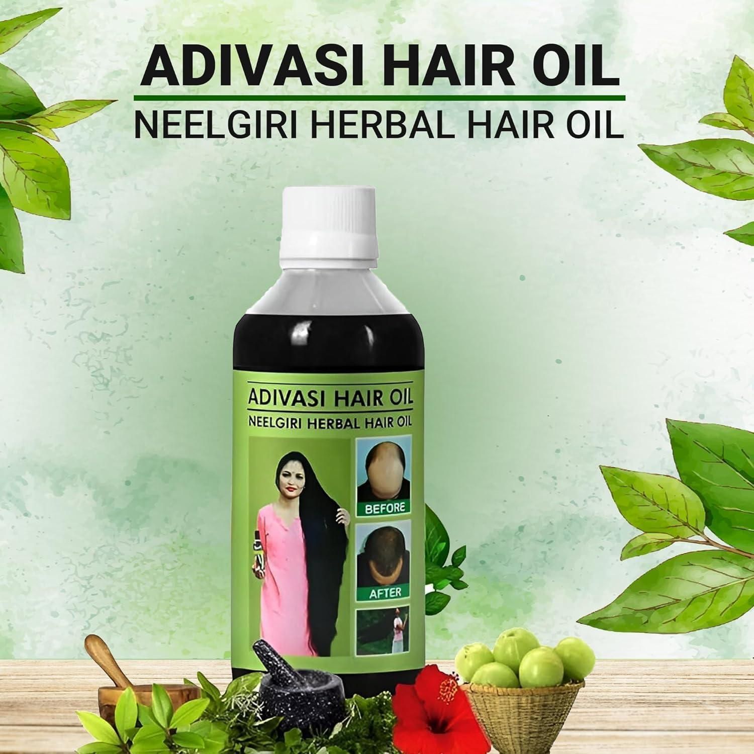 Adivasi Neelgiri Herbal Hair Oil 125ML (Pack of 2) for all hair types, promoting healthy hair growth and nourishment.