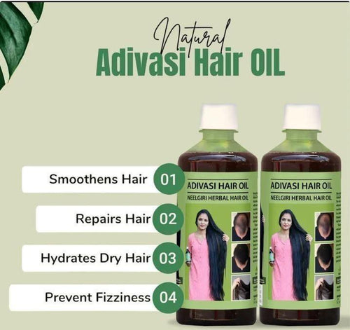 Adivasi Neelgiri Herbal Hair Oil 125ML (Pack of 2) promotes healthy hair by hydrating and smoothing all hair types.